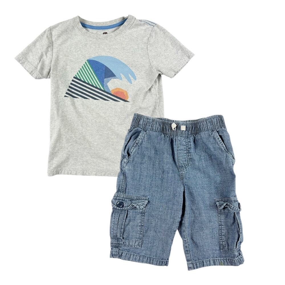 Tea Collection Wave and Chambray Cargo Shorts Outfit size 8